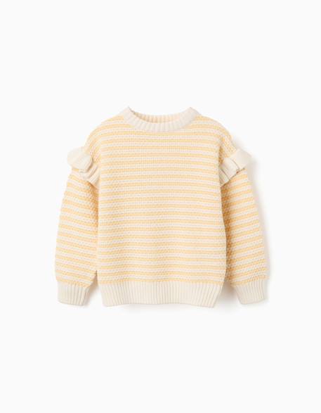 Pull en maille à rayures et volants Jaune clair 1 - vertbaudet enfant 