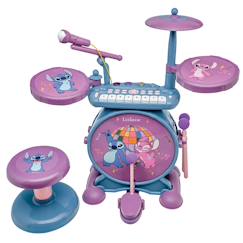 Jouet-Activités artistiques et musicales-Batterie électronique lumineuse complète avec clavier, cymbales et tabouret stitch