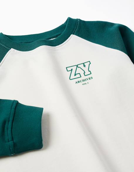 Sweat avec imprimé zy sur la poitrine Bleu foncé+Vert foncé 6 - vertbaudet enfant 