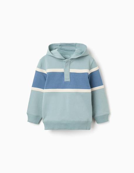 Sweat en coton à capuche et bloc de couleurs Vert clair 1 - vertbaudet enfant 