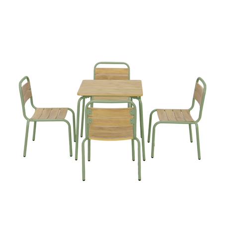 Table de jardin enfant acier et décor bois + 4 assises - suzie Beige+Vert de gris 7 - vertbaudet enfant 