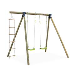 Portique mistral en bois avec 2 balançoires et échelle en corde en pin autoclave  - vertbaudet enfant