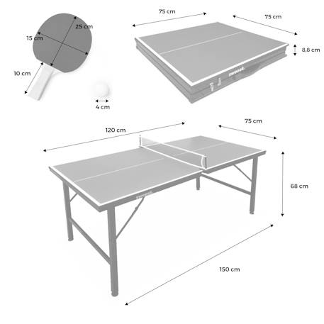 Mini table de ping pong pliable 150x75cm indoor, avec 4 raquettes et 6 balles, pour utilisation intérieure Bleu 4 - vertbaudet enfant 