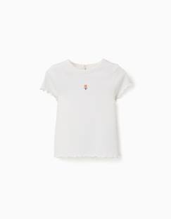 -T-shirt côtelé à fleur brodée