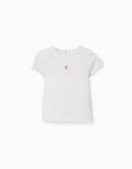 Bébé-T-shirt, sous-pull-T-shirt côtelé à fleur brodée
