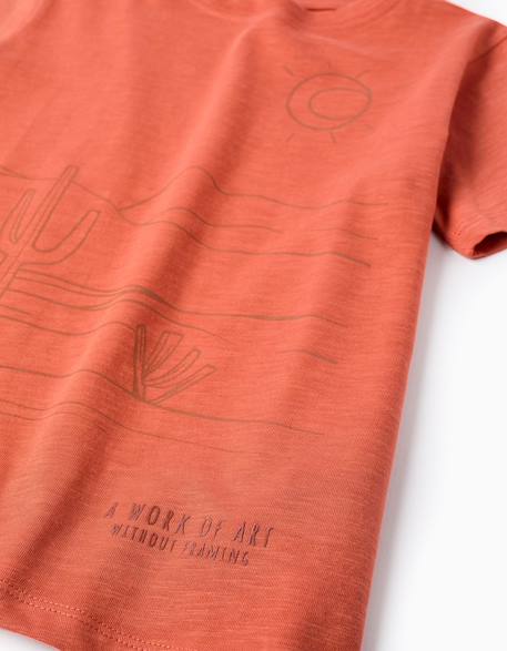 T-shirt en coton avec imprimé work of art Orange+Vert foncé 3 - vertbaudet enfant 