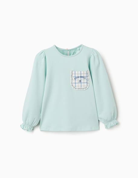 T-shirt en coton à manches longues avec poche Bleu clair 1 - vertbaudet enfant 