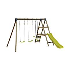 Portique marin en bois avec toboggan, 1 face à face, 2 balançoires, pin autoclave  - vertbaudet enfant