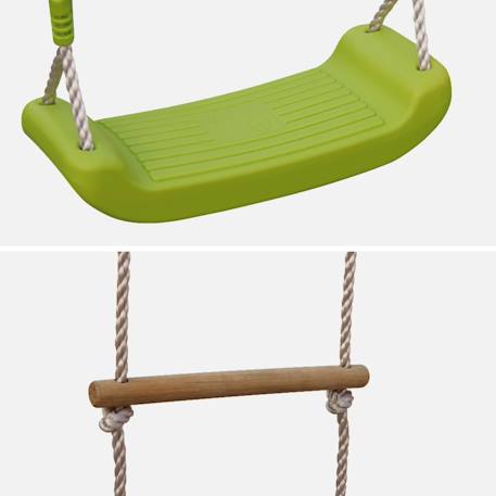 Portique mistral en bois avec 2 balançoires et échelle en corde en pin autoclave Vert 5 - vertbaudet enfant 