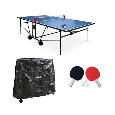 Table de ping pong indoor, avec 2 raquettes et 3 balles, utilisation intérieure + housse en pvc Bleu+Gris 1 - vertbaudet enfant 