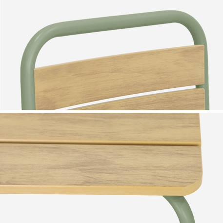 Table de jardin enfant acier et décor bois + 2 assises - suzie Beige+Vert de gris 8 - vertbaudet enfant 