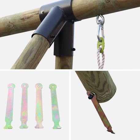 Portique mistral en bois avec 2 balançoires et échelle en corde en pin autoclave Vert 6 - vertbaudet enfant 