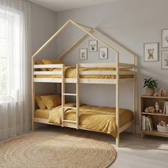 Chambre et rangement-Lit enfant superposé cabane 90 x 190 cm pin naturel sommier à lattes inclus - roya