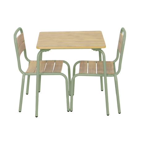 Table de jardin enfant acier et décor bois + 2 assises - suzie Beige+Vert de gris 7 - vertbaudet enfant 