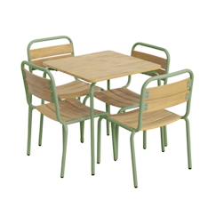 Table de jardin enfant acier et décor bois + 4 assises - suzie  - vertbaudet enfant