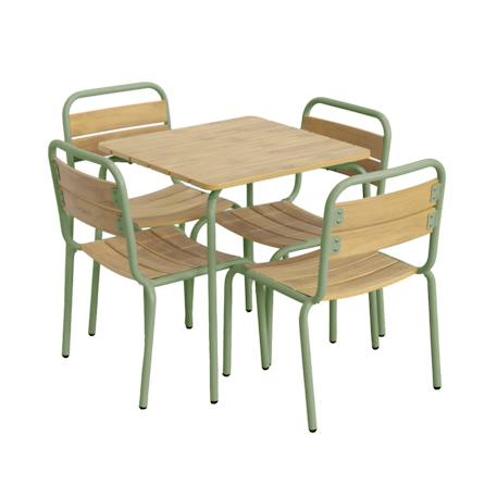 Table de jardin enfant acier et décor bois + 4 assises - suzie Beige+Vert de gris 6 - vertbaudet enfant 