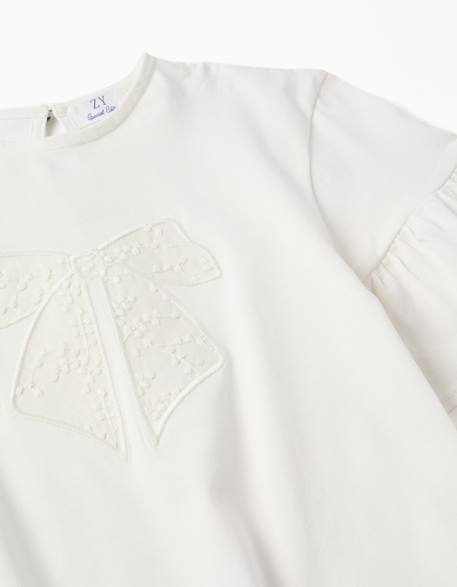 T-shirt en coton à volants et nœud brodé Blanc 3 - vertbaudet enfant 