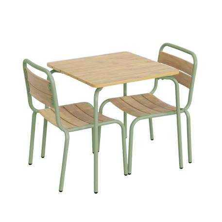 Table de jardin enfant acier et décor bois + 2 assises - suzie Beige+Vert de gris 6 - vertbaudet enfant 