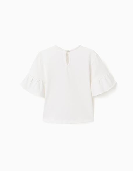 T-shirt en coton à volants et nœud brodé Blanc 2 - vertbaudet enfant 