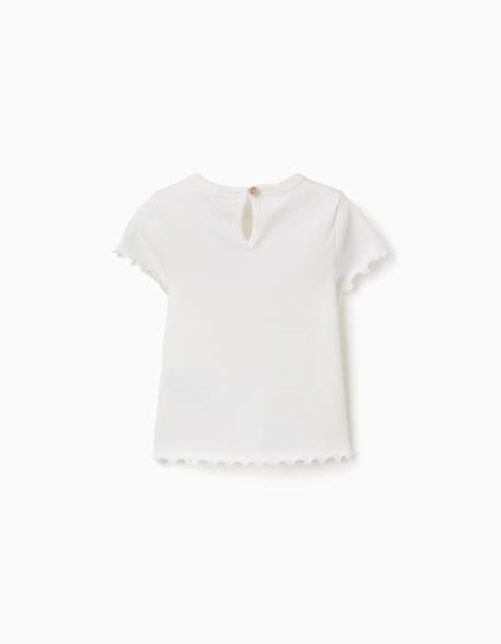 T-shirt côtelé à fleur brodée Beige clair+Jaune foncé 2 - vertbaudet enfant 