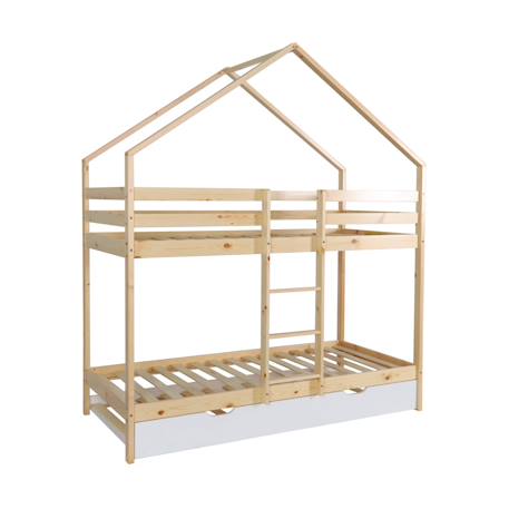 Lit enfant superposé cabane 90 x 190 cm pin naturel avec sommier et lit tiroir - roya Blanc+Vert 2 - vertbaudet enfant 