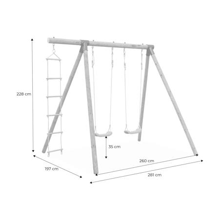 Portique mistral en bois avec 2 balançoires et échelle en corde en pin autoclave Vert 4 - vertbaudet enfant 