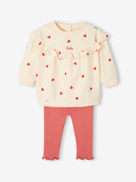 Ensemble bébé fille sweat à volant + legging écru+rose 2 - vertbaudet enfant 