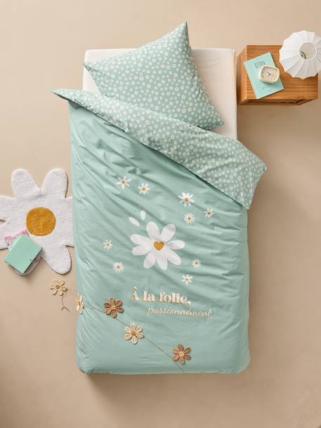 Parure housse de couette enfant et taie d'oreiller MARGUERITE bleu imprimé 2 - vertbaudet enfant 