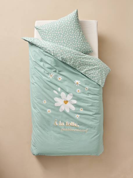 Parure housse de couette enfant et taie d'oreiller MARGUERITE bleu imprimé 3 - vertbaudet enfant 