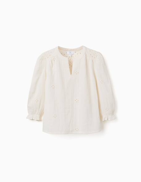 Fille-Blouse en coton à broderie anglaise et volants