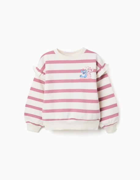 Sweat en coton peigné à rayures et imprimé stitch Rose foncé 1 - vertbaudet enfant 