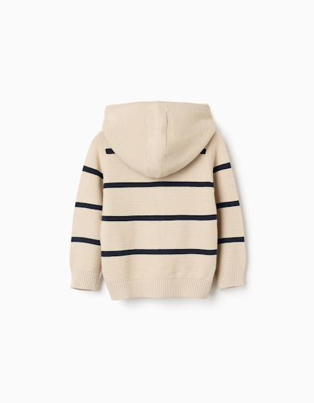 Gilet en maille à capuche et rayures Beige clair 2 - vertbaudet enfant 