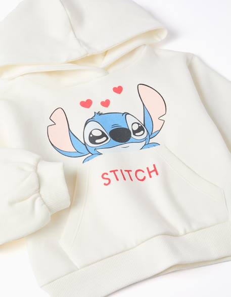 Sweat en coton peigné à capuche et imprimé stitch Blanc 3 - vertbaudet enfant 