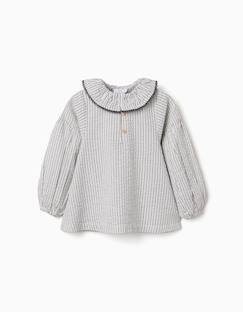Blouse en coton à rayures et col volanté b&s  - vertbaudet enfant