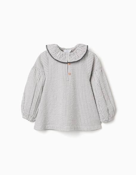 Blouse en coton à rayures et col volanté b&s Blanc 1 - vertbaudet enfant 