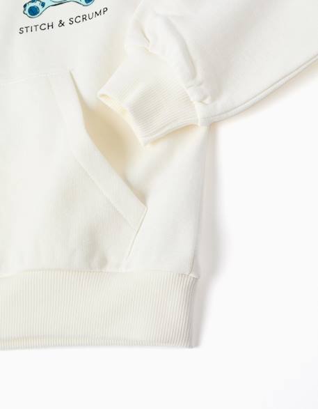 Sweat zippé en coton à capuche et imprimés stitch Blanc 4 - vertbaudet enfant 