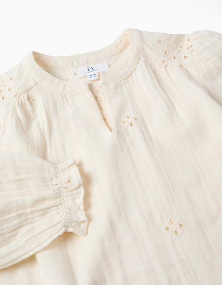 Blouse en coton à broderie anglaise et volants Blanc 3 - vertbaudet enfant 