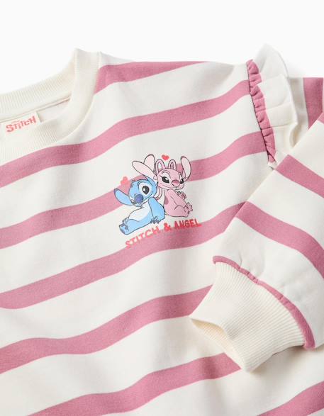 Sweat en coton peigné à rayures et imprimé stitch Rose foncé 3 - vertbaudet enfant 