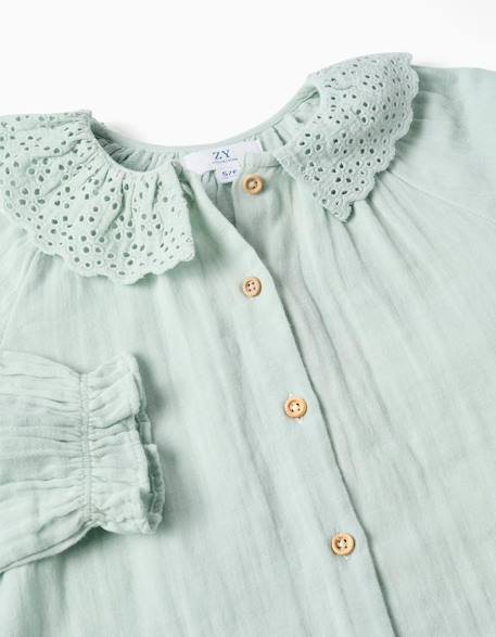 Chemise en coton à broderie anglaise et volants Bleu clair 3 - vertbaudet enfant 