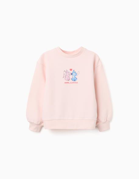 Sweat en coton peigné à imprimés stitch et angel Rose clair 1 - vertbaudet enfant 