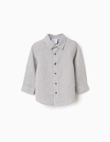 Chemise en coton à manches longues et rayures b&s Blanc 1 - vertbaudet enfant 