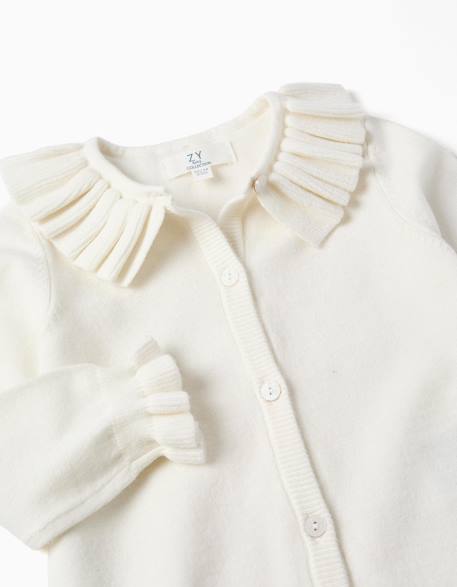 Cardigan en maille avec col et poignets à volants Blanc 3 - vertbaudet enfant 