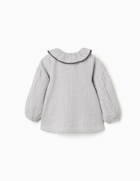 Blouse en coton à rayures et col volanté b&s Blanc 2 - vertbaudet enfant 
