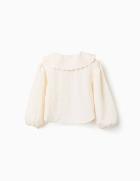 Blouse à manches ballon et appliqué floral Beige clair 2 - vertbaudet enfant 