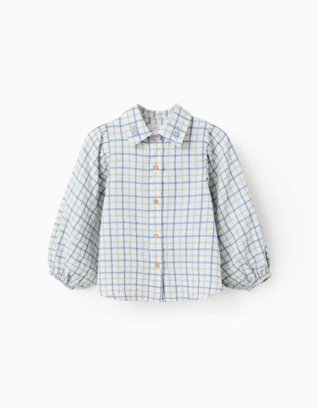 Chemise en coton à carreaux et manches bouffantes Vert clair 4 - vertbaudet enfant 