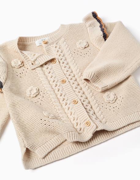 Gilet en maille avec crochet et volants b&s Beige clair 4 - vertbaudet enfant 