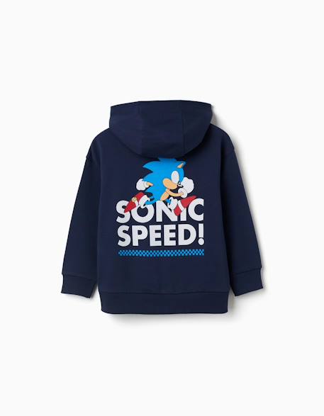 Sweat zippé en coton peigné avec capuche et sonic Bleu foncé 2 - vertbaudet enfant 