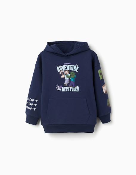 Sweat en coton peigné à capuche et imprimé minecraft Bleu foncé 1 - vertbaudet enfant 