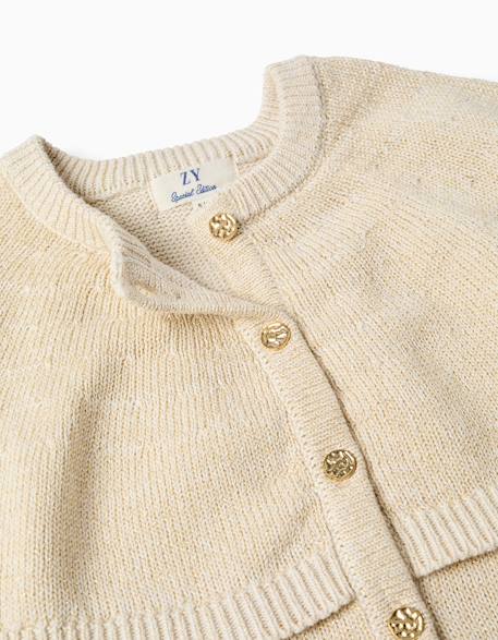 Cardigan en maille à manches cape et lurex Beige clair 3 - vertbaudet enfant 
