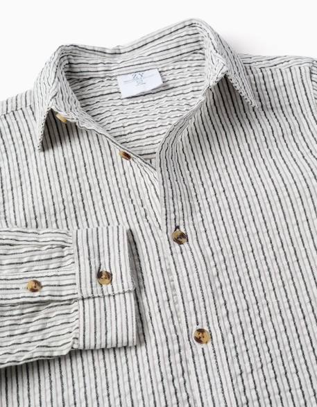 Chemise en coton à manches longues et rayures b&s Blanc 3 - vertbaudet enfant 